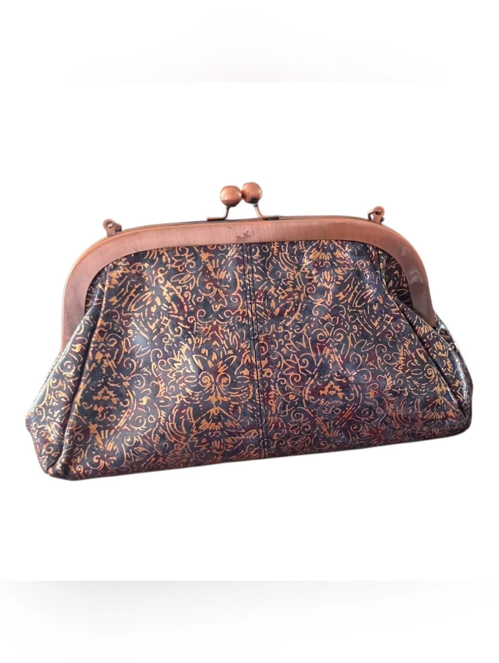 Patricia Nash Navy & Copper Floral Frame Clutch with Chain